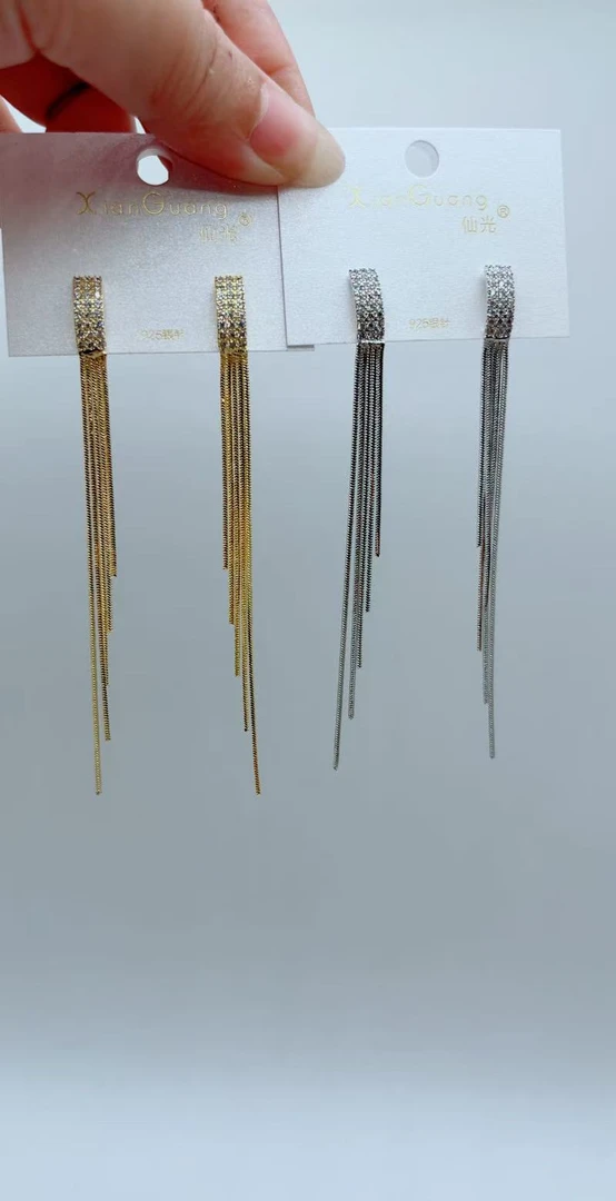 925银耳饰 925银针爆款流苏耳坠银色铜合金材质不掉色耳环轻奢