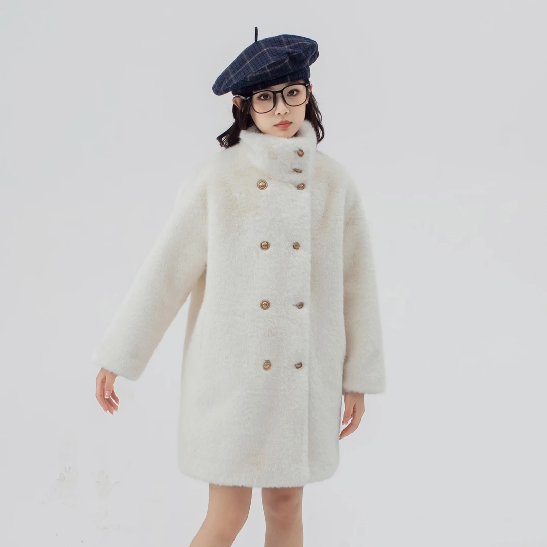 女童仿水貂绒外套秋冬新款儿童仿皮草大衣环保毛毛立领中长款加厚