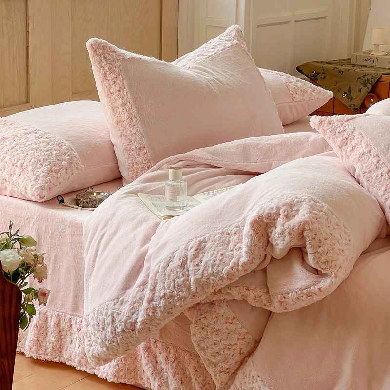 【忠意你】工艺款加厚兔兔牛奶绒宝宝绒四件套床上用品被套双面绒