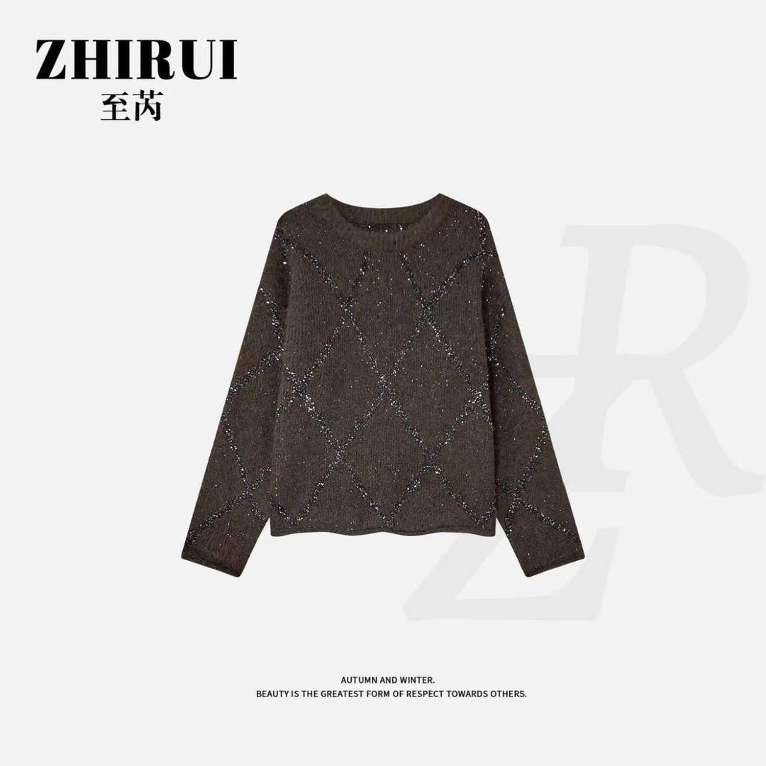 【豪豪专属】秋季森系套头款重工菱格针织毛衣通勤百搭上衣L945