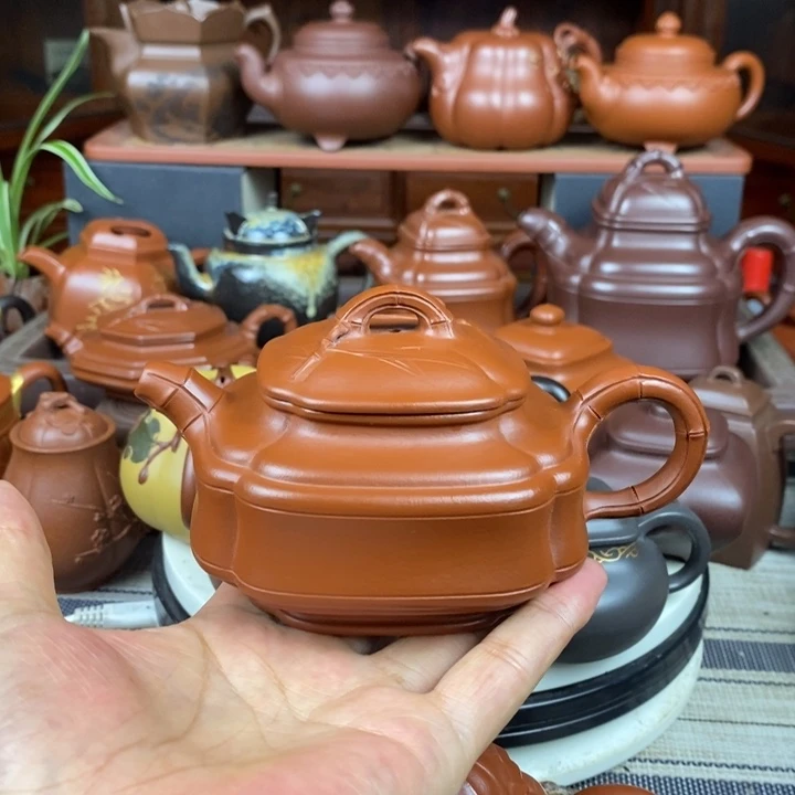 茶壶紫砂四方竹鼓330cc原矿赵庄朱泥特价