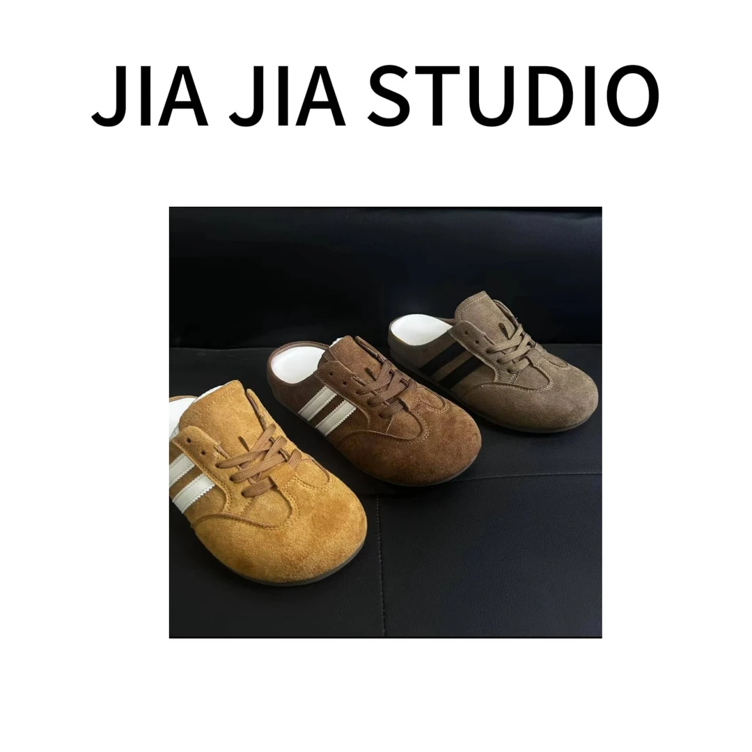 嘉嘉推荐#0200【夏款-包头半拖】休闲百搭两道杠厚底