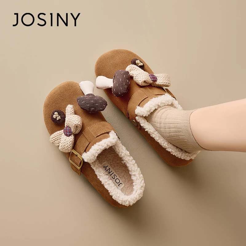 卓诗尼平底全包勃肯鞋女冬季2025新款复古加绒保暖棉鞋博肯雪地靴