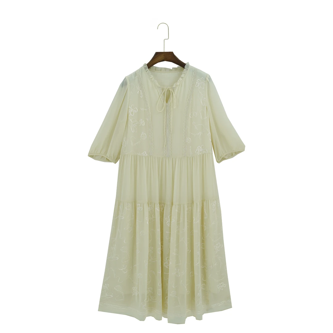 （佩佩）桑蚕丝连衣裙刺绣国风气质优雅复古法式真丝裙子697265