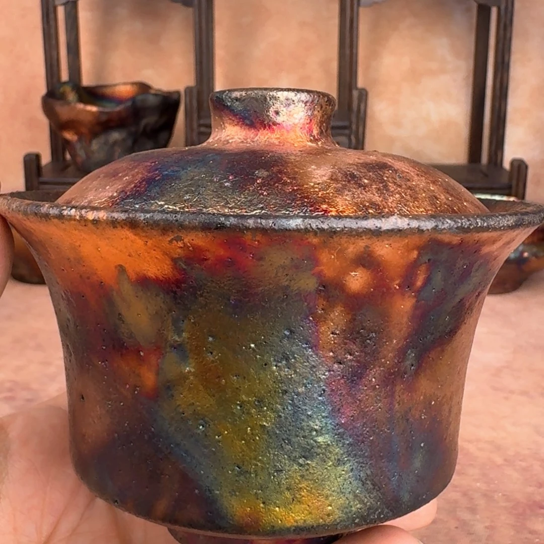 荥经黑砂炸福利窑彩盖碗34