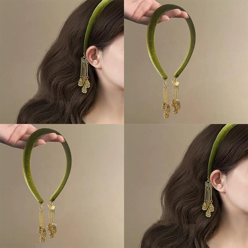 菩提叶下~绿丝绒流苏发箍中式苗疆流苏头箍感国风发捆2025款