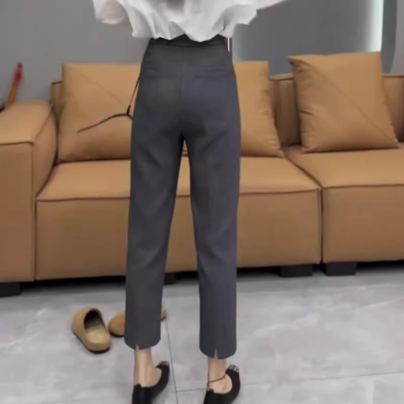 纯色窄版直筒休闲裤女2025年春季新款时尚简约百搭高腰显瘦西装裤