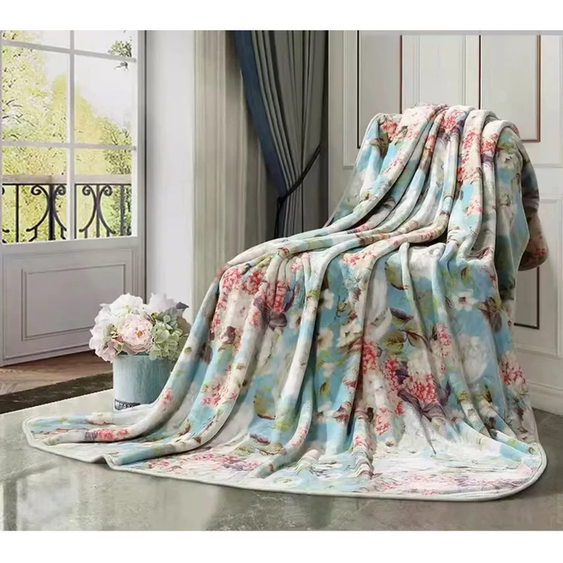 【富贵花开】200*230cm高品质云貂绒印花床单 床盖 沙发盖毯毛毯