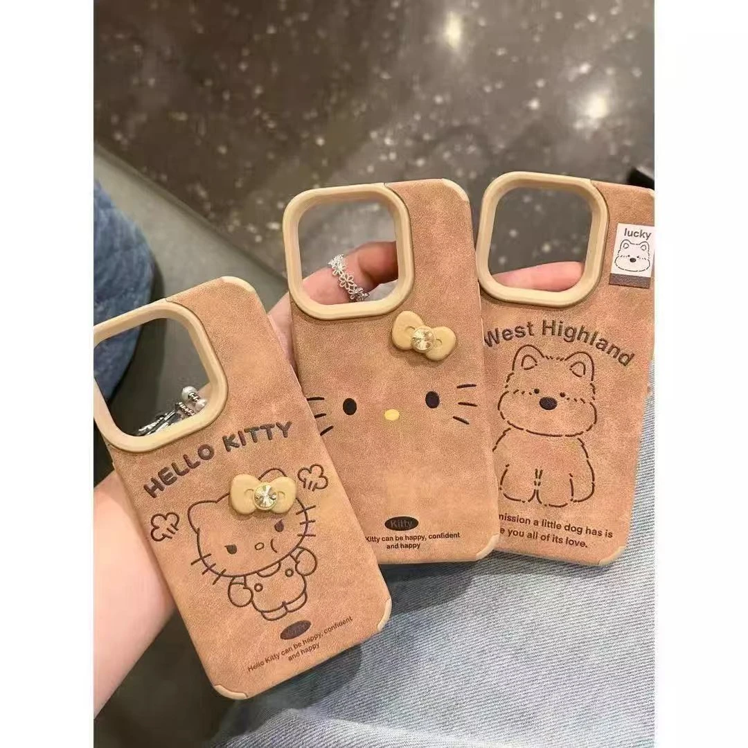 棕色kt蝴蝶结适用iPhone17pro翻毛皮苹果手机壳华为oppo小米vivo