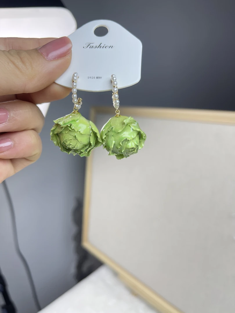 铜合金树脂耳饰 天然植物甜美活泼玫瑰耳环