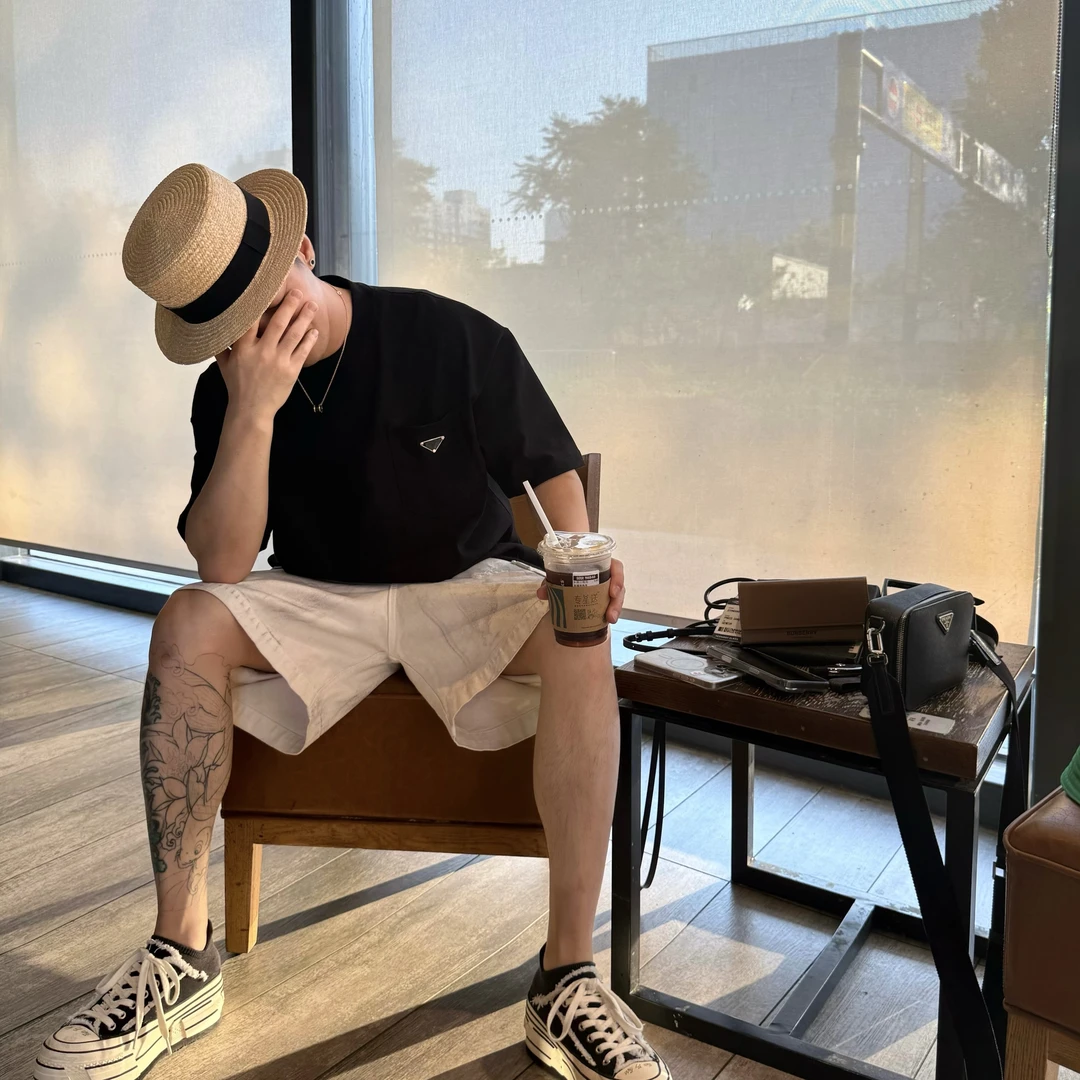 宽松【口袋铜牌三角短袖】男女同款D28262