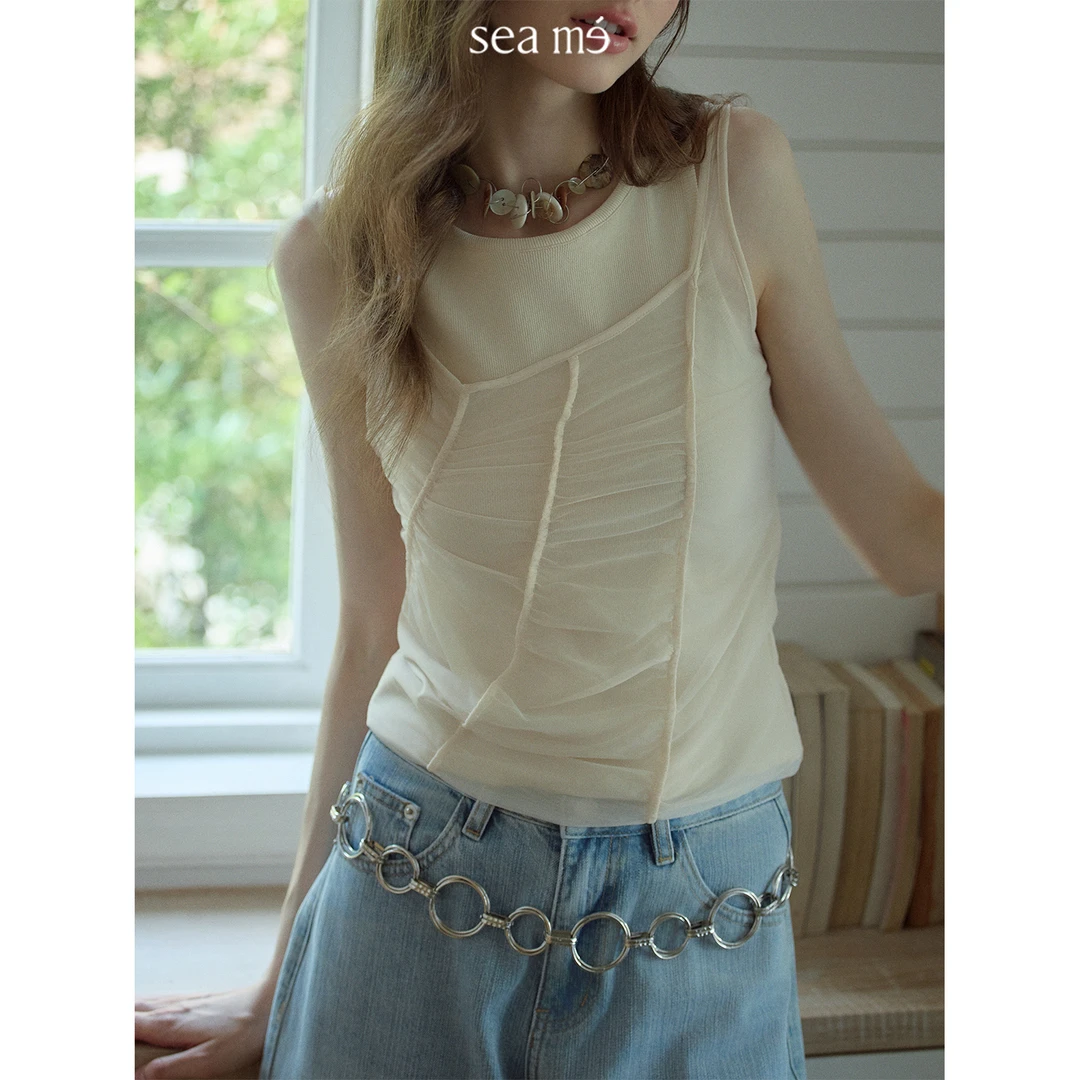 Seame汐觅 【呼吸之间】解构叠穿设计感假两件T恤女