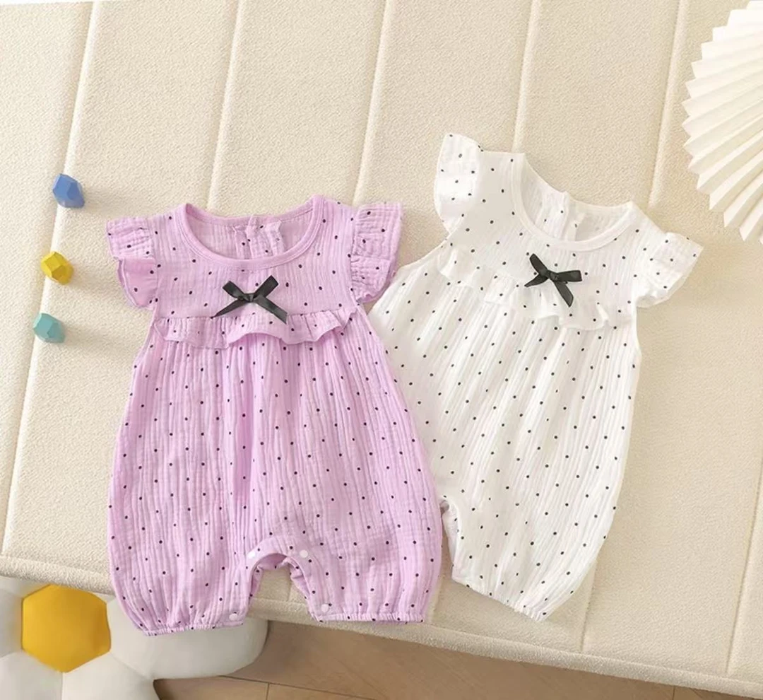 婴童连体衣夏季婴幼儿外出公主服短爬女童法式波点纱布款