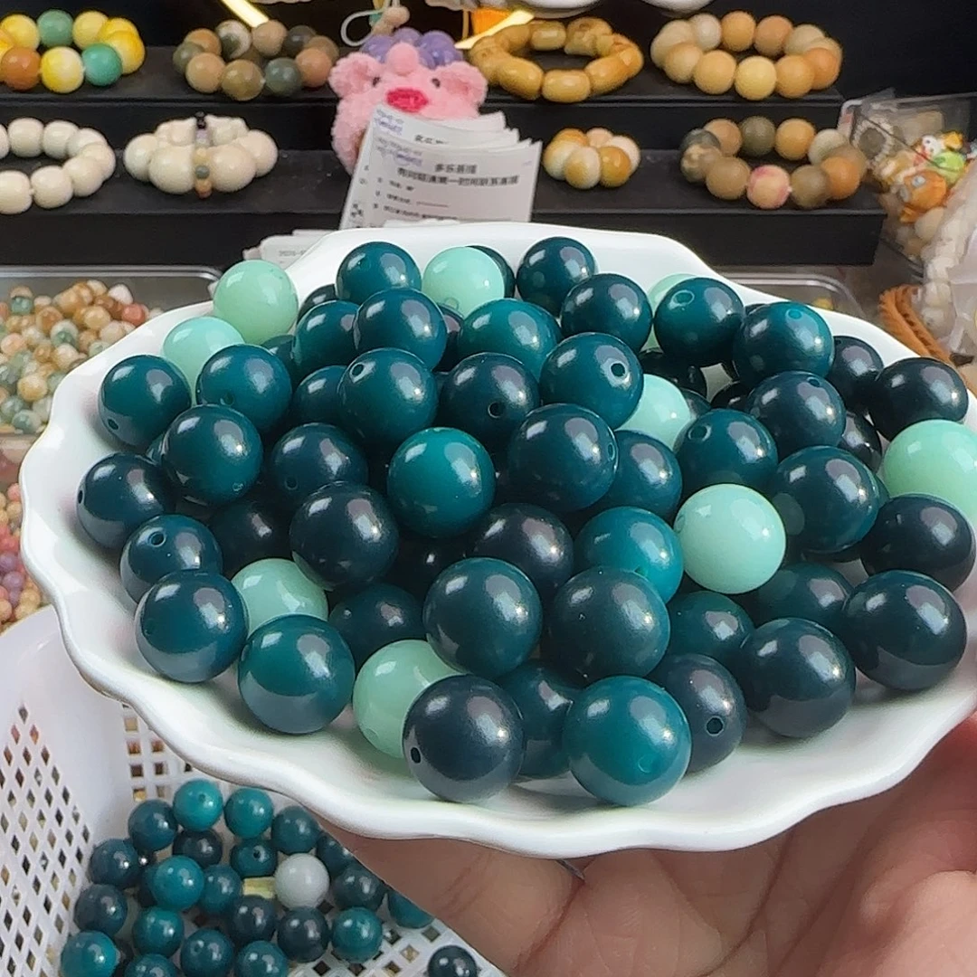 手串菩提根/象牙果卡14.5孔雀蓝圆100颗