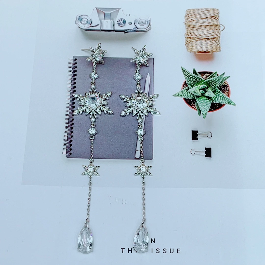 合金合成锆石耳饰 4435高级轻奢时尚雪花流苏耳饰