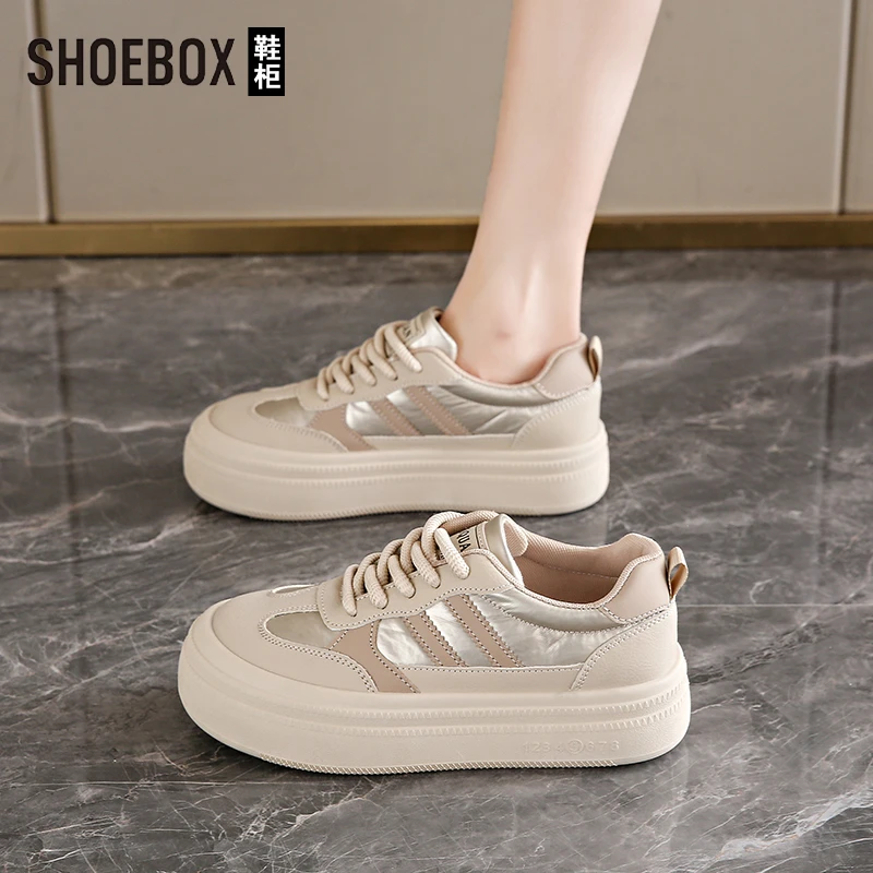 SHOEBOX鞋柜小众厚底板鞋女款2025新款春季百搭学生运动小白鞋