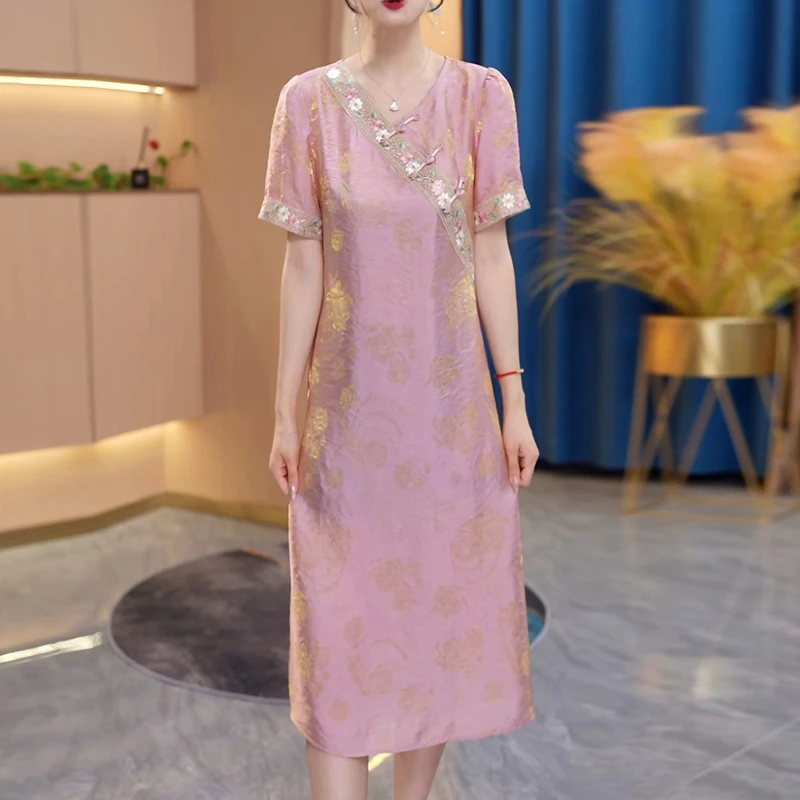 连衣裙女2025夏季新款今年流行爆款气质名媛减龄轻奢中长款裙子潮