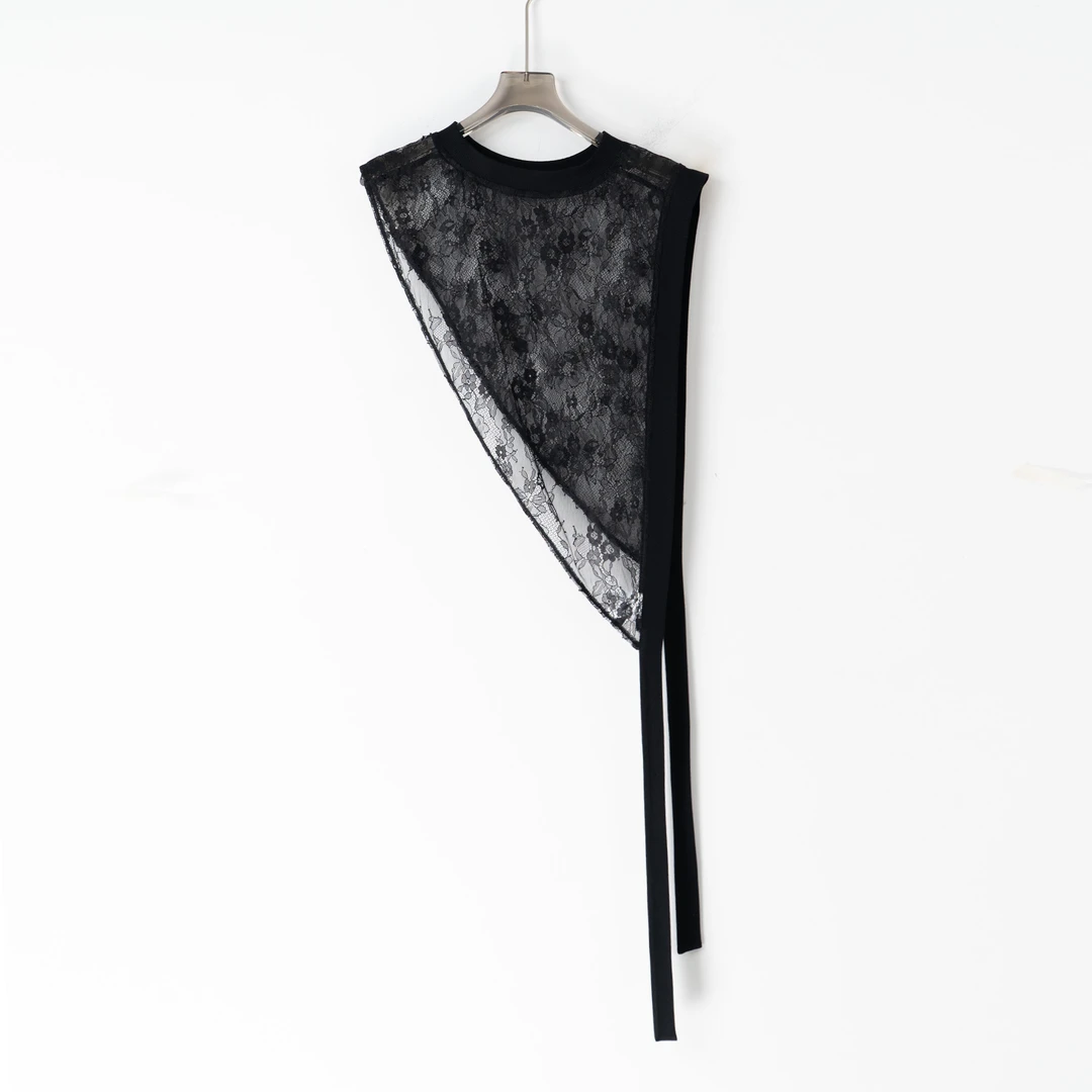 PW250457夏季大码女装胖MM时尚百搭不对称百搭马甲蕾丝外搭潮