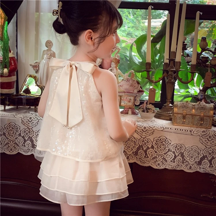 【现货】米米哈罗女童套装网纱法式小香风短裤两件套装 GM23090