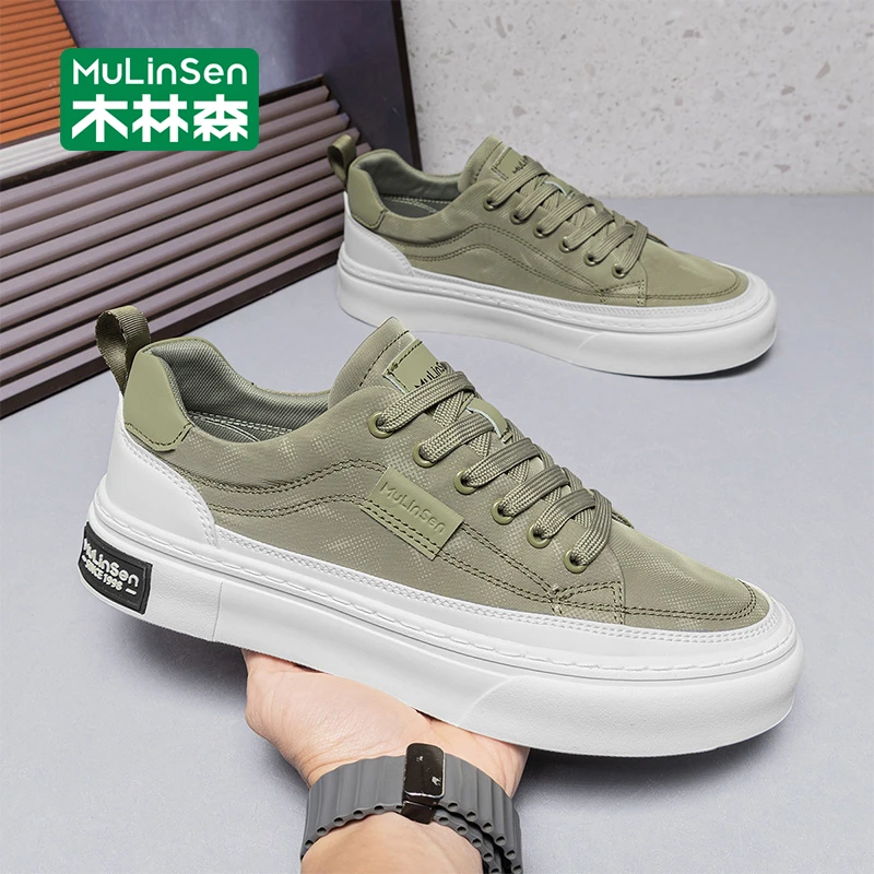 木林森男士板鞋2025新款秋季休闲运动百搭软底增高工作帆布鞋男款