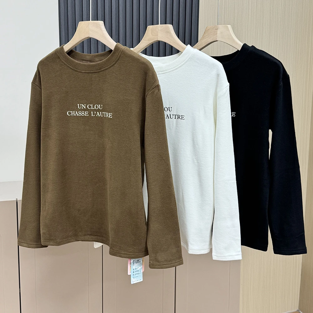 双面德绒软糯羽毛蛋白加厚磨毛保暖打底衫T恤女22321