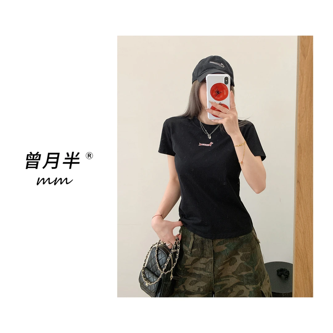 曾月半《爆火腊肠狗》230G双纱圆领正肩撞色印花T恤！ZS1169