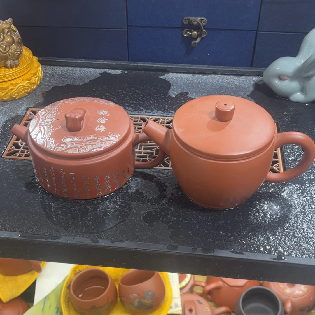 紫砂茶杯2把汉瓦紫砂