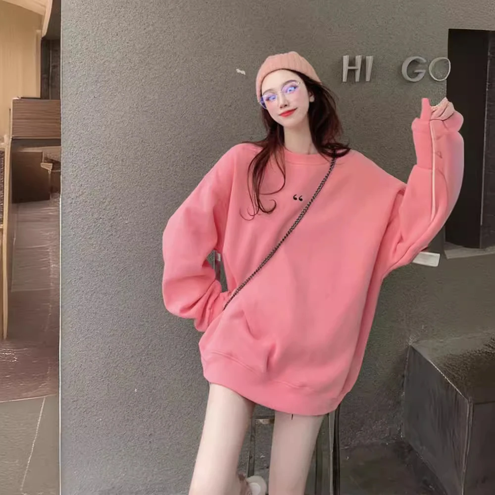 新款炸街卫衣女长袖2025季休闲加绒宽松oversize中长款爆款上衣潮