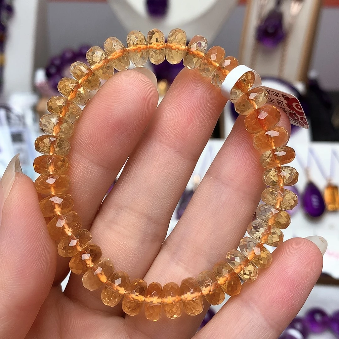 未镶嵌珠宝半成品黄晶L 巴西算盘暴力黄手串