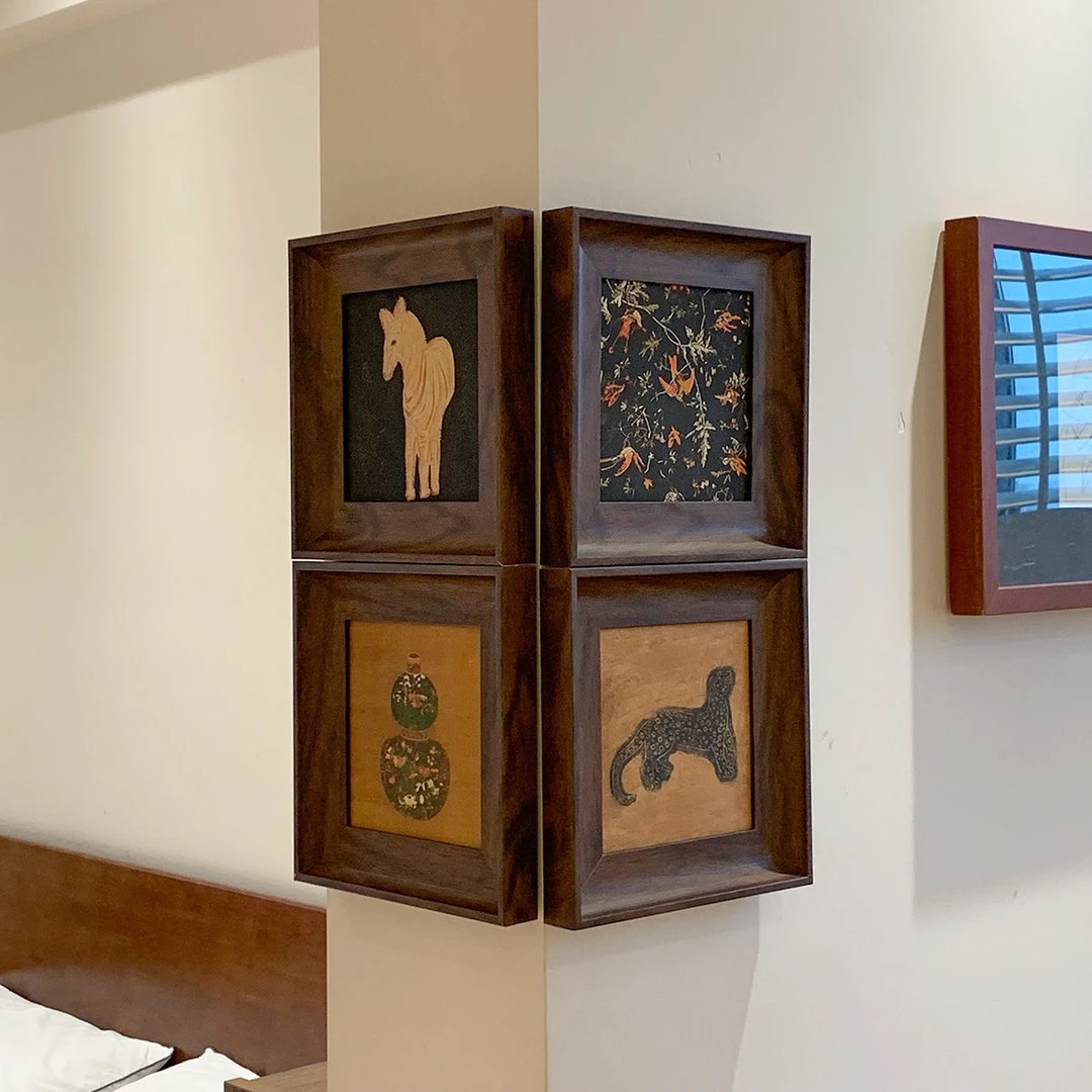 法式中古拐角挂画风客厅沙发后装饰壁画餐桌边柜复古宋代美学挂画