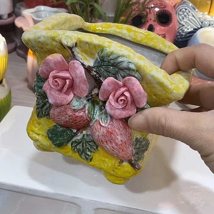 陶盆有孔 磕碰窑裂修补 介意勿拍口 13高12