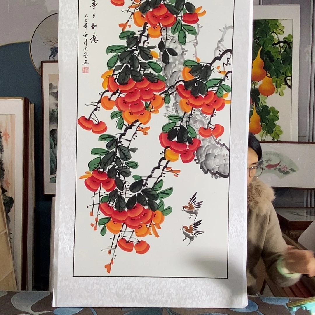 国画手写手绘带框包邮国画作品62✖️122