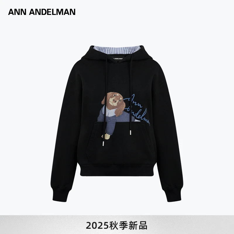 【商场同款】ANN ANDELMAN小狗印花套头连帽卫衣短款袋鼠兜上衣外套
