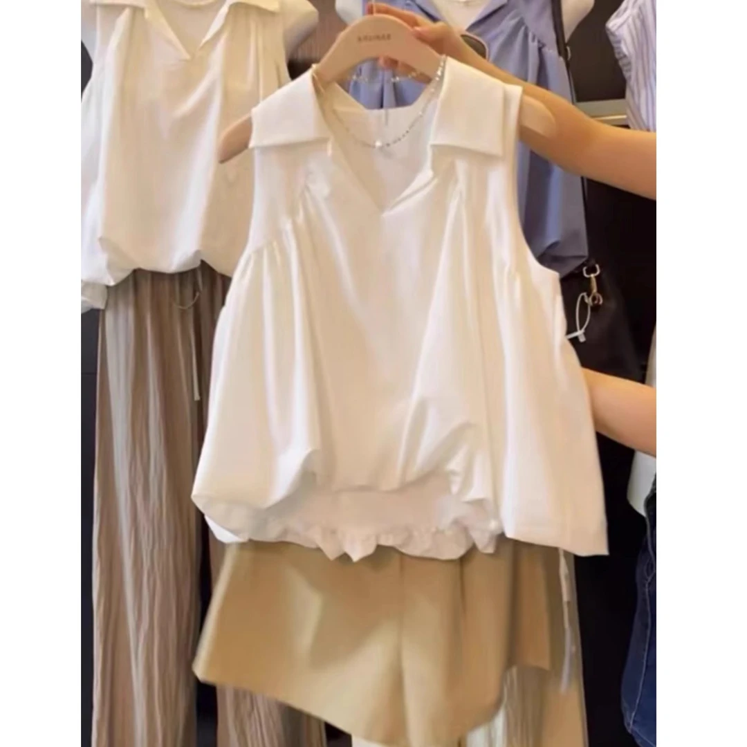 夏季套装女2025新款法式气质高级感Polo领无袖上衣休闲短裤两件套