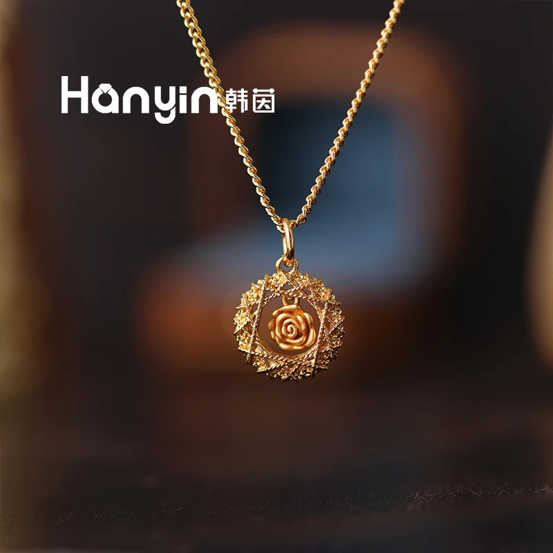 铜合金项链 鸟巢守护灵动玫瑰花项链轻奢小众高级感锁骨链