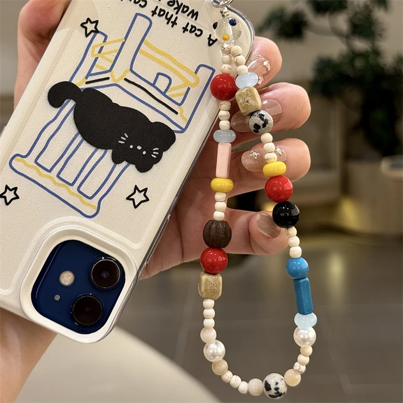 彩色石头挂绳短款链条串珠防丢手机挂链手提链女款ins高级风新款