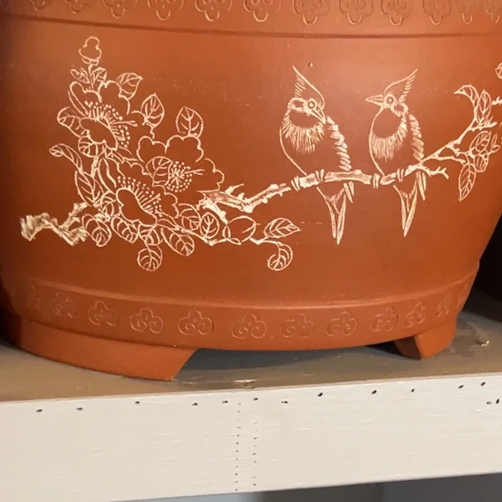 紫砂花盆红色鼓盆