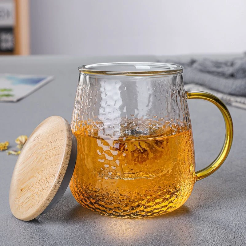 玻璃杯带把花茶杯透明加厚锤纹过滤家用办公室泡茶茶水分离三件套