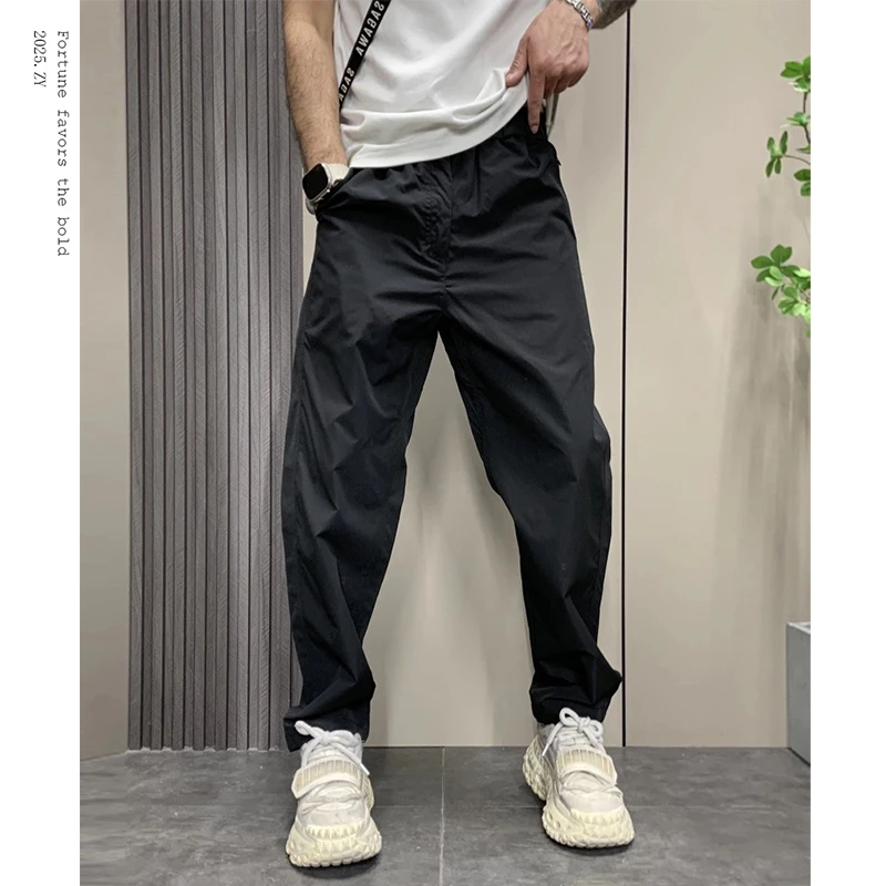 秋季新款纯色透气休闲裤男士潮流加绒百搭弯刀裤设计感痞帅长裤