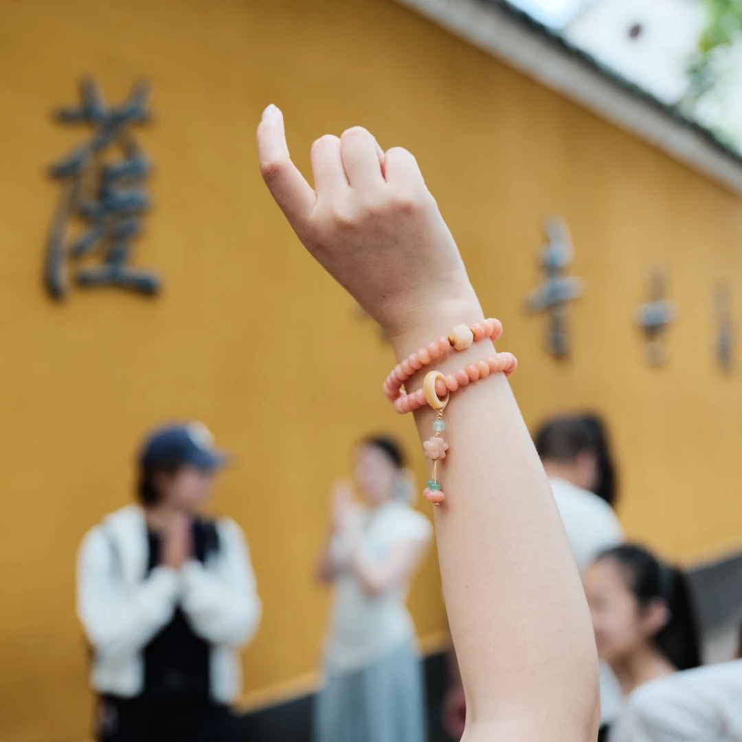 普陀山胭脂粉有钱花菩提手串（双圈）