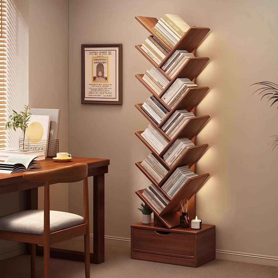 创意树形书架置物架加高落地简易收纳靠墙创意学生家用客厅书柜子