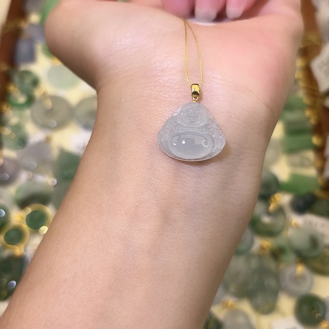 翡翠18K金镶嵌颈饰佛公