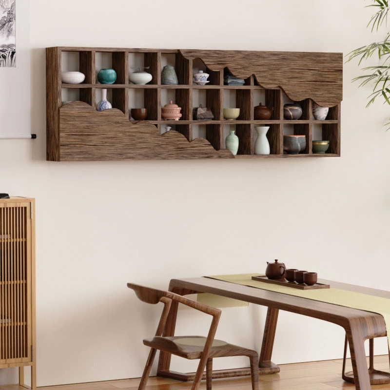 实木格架紫砂壶搁架展示架中式博古架挂墙茶杯架多宝阁古董架新款