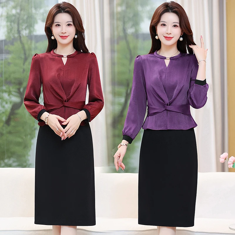 2025中年妈妈春秋新款洋气高档时尚气质连衣裙中长款长袖女装裙子