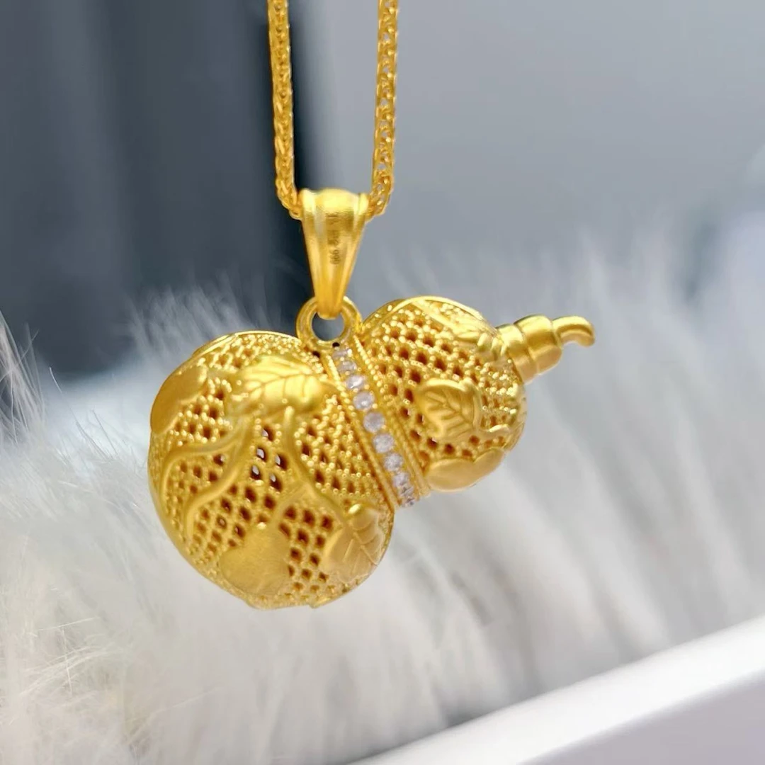 【水贝黄金】999足金5G黄金镶嵌爬藤花丝葫芦吊坠X300