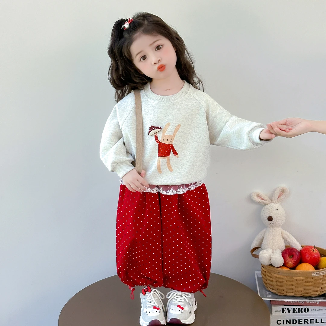 女童卫衣套装秋装2025新款春秋款洋气小女孩上衣卡通可爱儿童衣服