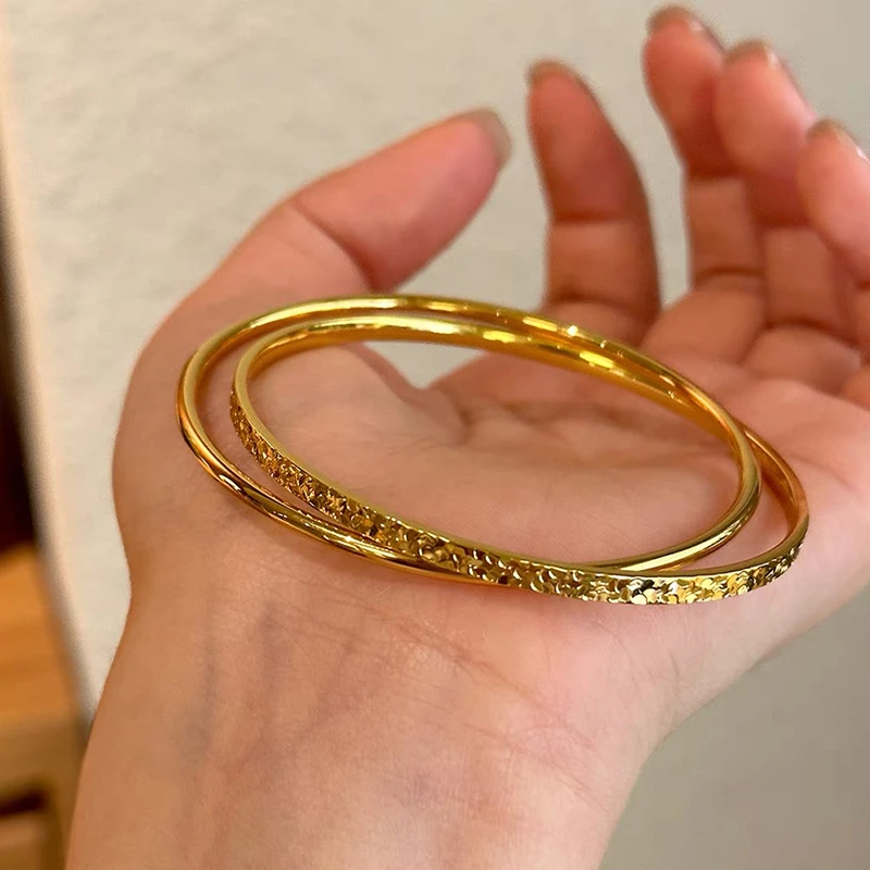 铜合金手镯 爆闪碎冰冰双环叠戴手镯女素圈高保色镯子双圈手饰