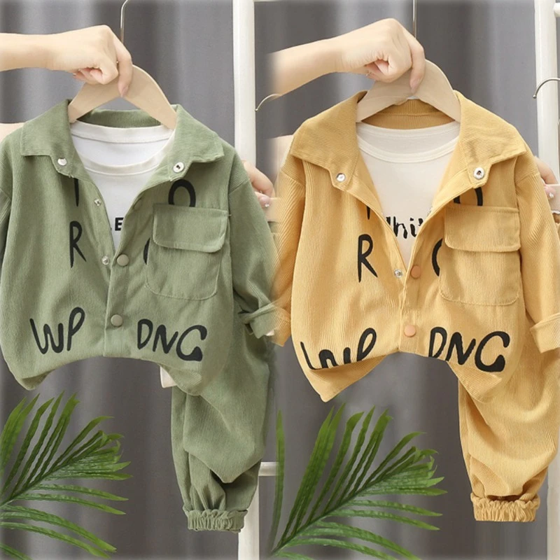 秋款长袖套装男童秋季新款儿童2025款灯芯绒字母开衫长袖两件套潮