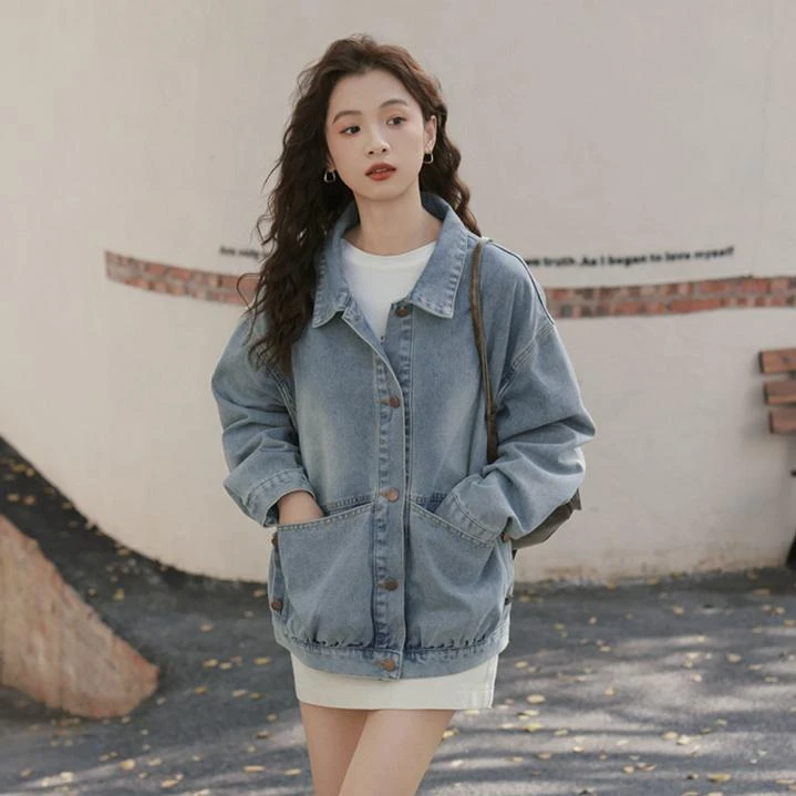 外套小个子春秋美式蓝色牛仔外套女春秋季2025新款韩版宽松独特超