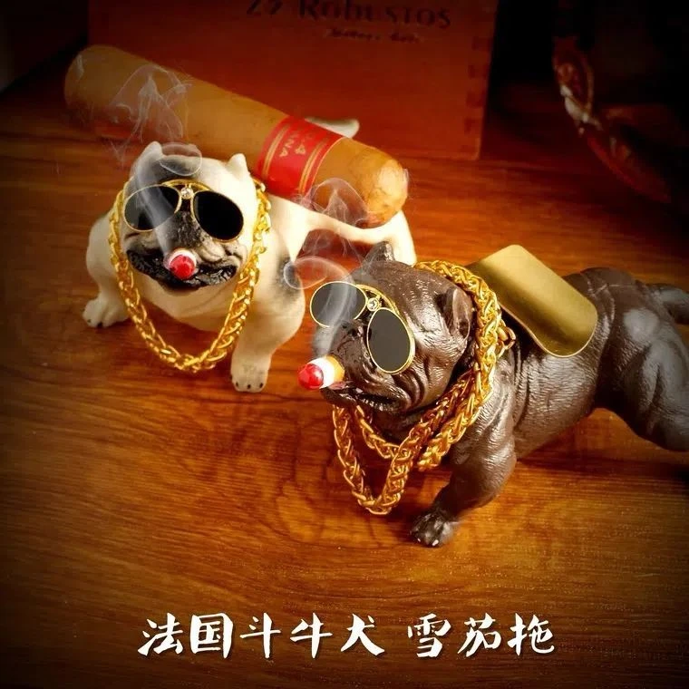 古巴雪茄烟灰缸个性便携时尚金属烟灰缸斗牛犬造型cigar雪茄支架